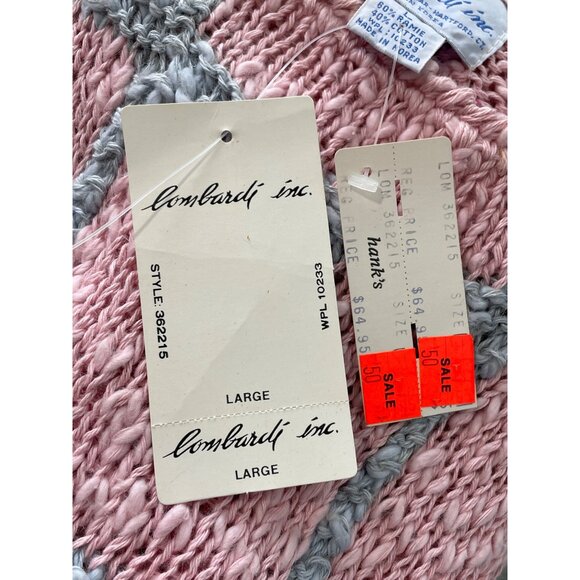 Vintage 80s Lombardi Inc Hand Knit Sweater Sz Large Pink Blue Cozy Deadstock NEW - Picture 5 of 7